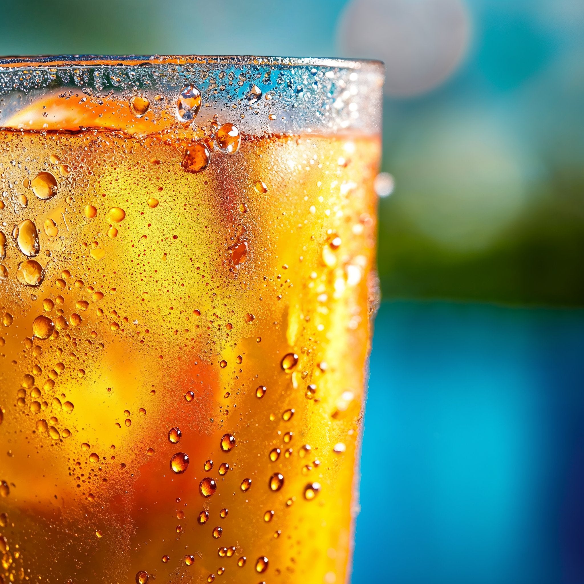 Eine Nahaufnahme von einem Glas Floragold Cold Brew Pfirsich