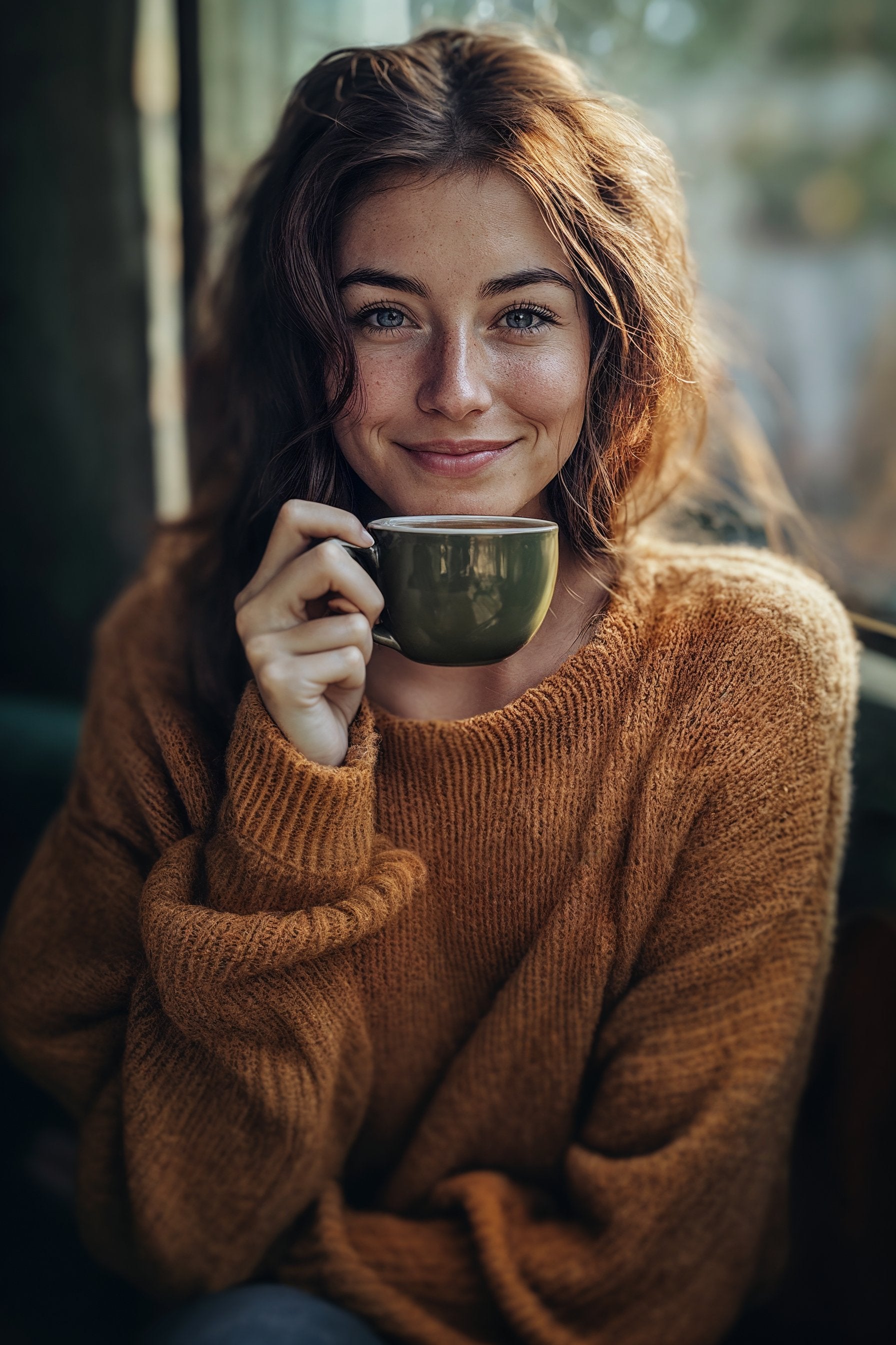 Eine Frau, die eine Tasse Tee trinkt