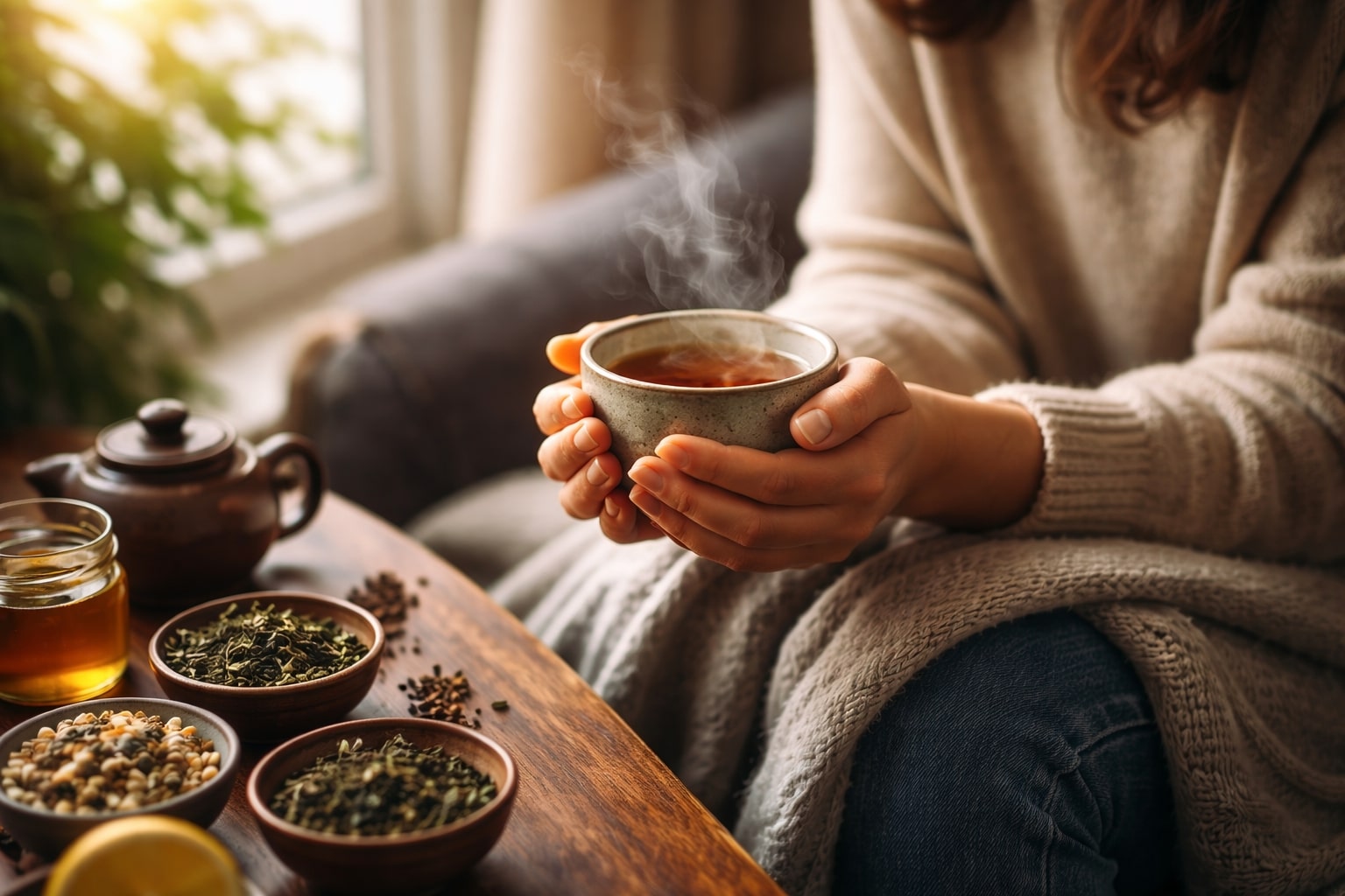 Eine Frau bereitet einen Tee zu